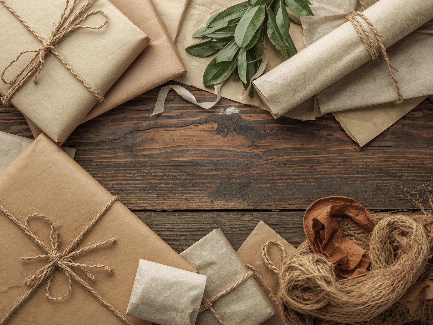 Miljövänliga inslagsmaterial utlagda på ett bord